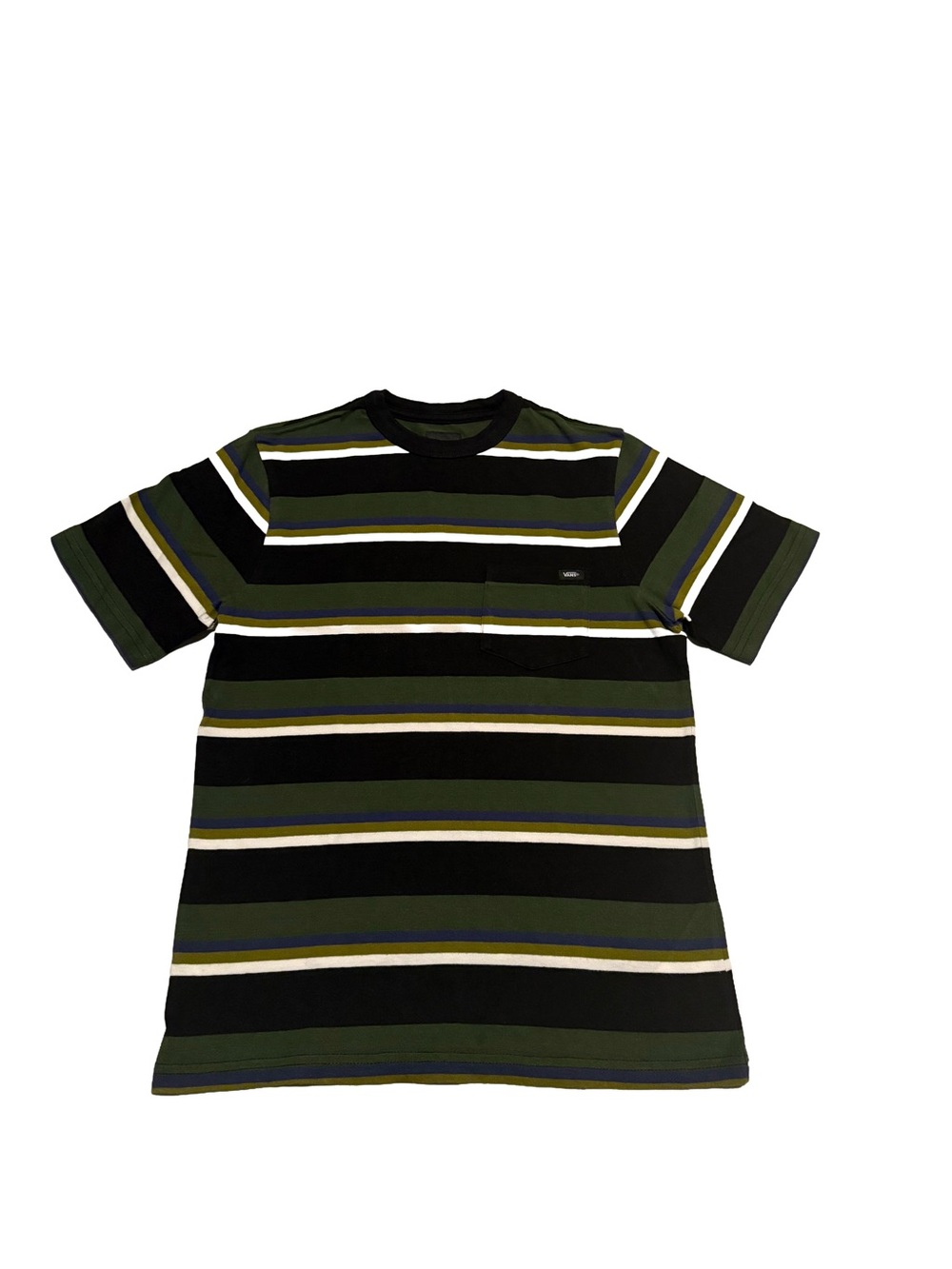 Vans Kids Olive & Black Striped Short Sleeve Tee Medium